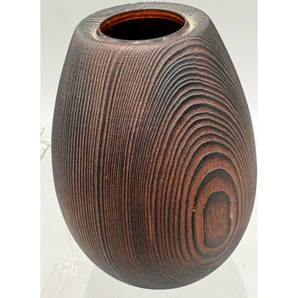 Vintage Hand Carved Wooden Brown Bud Vase Made in California 4.5